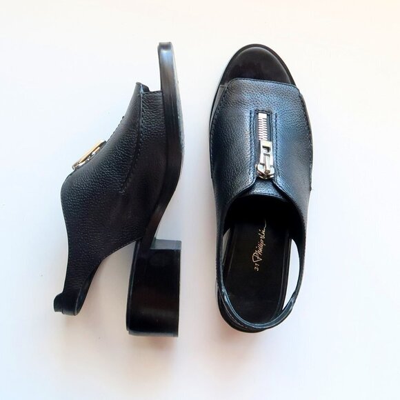3.1 Phillip Lim Black Leather Open Toe Slingback Block Heel Loafers / Shoes 8.5 - Picture 9 of 16